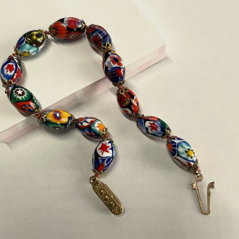 vintage Italian Murano Millefiori glass beaded bracelet 8"